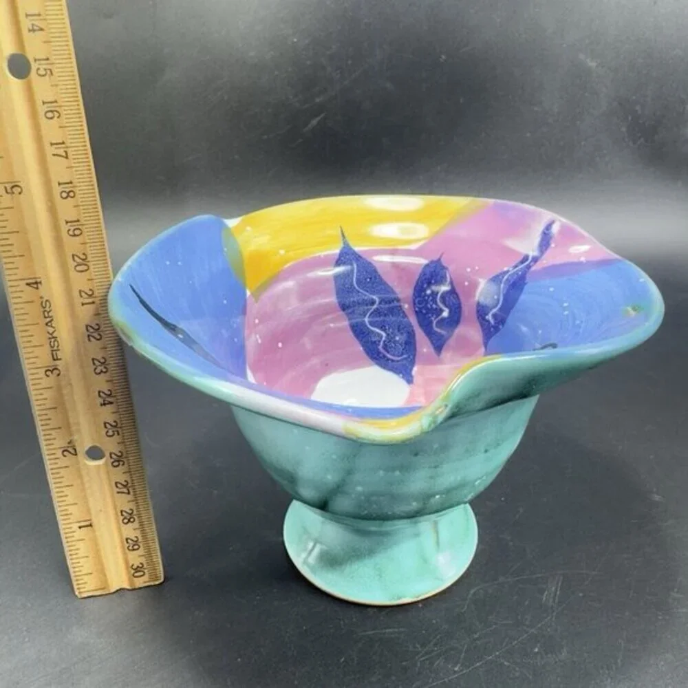 Italian Art Pottery Footed Dish Bowl Container Hand Made RedWare Made‎ In Italy